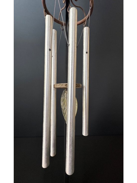 Rustic Metal Wind Chime Leaf Accent & Hummingbird Feeder  Crackled Glass Decor - Picture 7 of 16